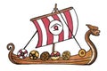 Viking ship with red sails