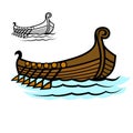 Viking ship sailing on the sea. . sea battle. wooden boat vector illustration