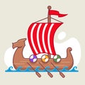 Viking ship sailing on the sea. full sails