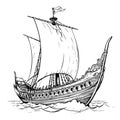 Viking ship sketch, hand drawn Vector illustration Comic Royalty Free Stock Photo