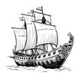 Viking ship sketch, hand drawn Vector illustration Royalty Free Stock Photo