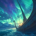 Viking Ship Sunset, Norse Mythology Awe Royalty Free Stock Photo