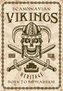 Viking skull in horned helmet vector retro poster