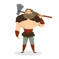 Viking standing. Warrior with an axe weapon. Strong angry man Royalty Free Stock Photo