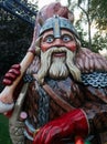 Viking statue with a dragon in an amusement park