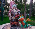 Viking statue with a dragon in an amusement park