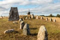 Viking stone ship burial ground in the village of Gettlinge Royalty Free Stock Photo