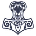 Viking style design. Thors hammer - Mjolnir and the Scandinavian ornament