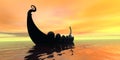 Viking Longboat with Yellow Sunset