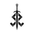 Viking sword logo. Sword with Odal rune and small runes