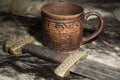 Viking sword and stein on a fur