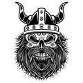 Viking tattoo, bearded barbarian of Scandinavia. Symbol of force, courage. Vector illustration of God Odin Viking with Helmet, Royalty Free Stock Photo