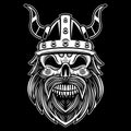 Viking tattoo, bearded barbarian of Scandinavia. Symbol of force, courage. Vector illustration of God Odin Viking with Helmet, Royalty Free Stock Photo