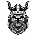 Viking tattoo, bearded barbarian of Scandinavia. Symbol of force, courage. Vector illustration of God Odin Viking with Helmet, Royalty Free Stock Photo