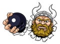 Viking Ten Pin Bowling Ball Sports Mascot Cartoon Royalty Free Stock Photo