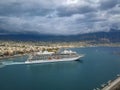 Viking Venus cruise ship leaving the port of Kalamata city in Messenia, Greece Royalty Free Stock Photo