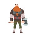 Viking Warrior with Axe, Red Scandinavian Mythology Character in Traditional Outfit Cartoon Style Vector Illustrationr Royalty Free Stock Photo