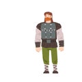 Viking Warrior, Bearded Scandinavian or Norway Character in Traditional Outfit Cartoon Style Vector Illustration