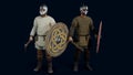 Viking warrior 3d render, 3d model of swordsman and axeman