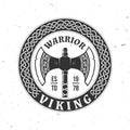 Viking warrior logo, badge, sticker. Vector illustration. For emblems, labels and patch. Double Axe Medieval Weapon Royalty Free Stock Photo