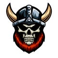 Viking warrior skull mascot. Vector viking skull logo illustration. Cartoon viking design.