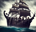 Viking Warriors on Boat, Generative AI Illustration