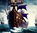 Viking Warriors on Boat, Generative AI Illustration Royalty Free Stock Photo