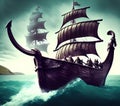 Viking Warriors on Boat, Generative AI Illustration