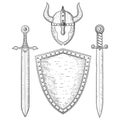 Viking weapon and accessory. Hand drawn sketch Royalty Free Stock Photo