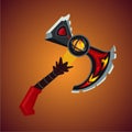 Magic antique battle axe. Viking weapon cartoon style. Game design icon concept.