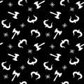 Viking weapon seamless pattern. White color isolated on black background. Vector