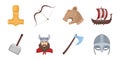 Vikings and attributes icons in set collection for design.Old Norse Warrior vector symbol stock web illustration.