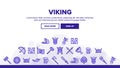 Vikings Life Active Rest Vector Thin Line Icons Set