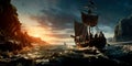 Vikings, their ships and famous Viking campaigns. Generative AI