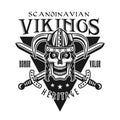 Vikings vector emblem with skull in horned helmet