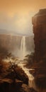 Hazy Romanticism: A Stunning 8k Painting Of A Desert Waterfall