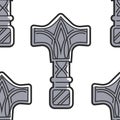 Vikings weapon seamless pattern Mjolnir hammer of Thor