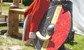 Vikings weaponry and Armour used fighting with swords and shields