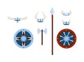 Vikings weapons and armours set of flat vector illustrations isolated on white.