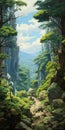 Anime Mountain Path Painting With Nature-inspired Forms