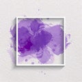 Watercolor Stylized Frame in Violet Colors on a White Textured paper Background. Hand drawn watercolor elements