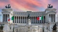 Viktor Emanuel II monument, Altare della Patria in Italy, Rome during sunset and pink clouds.