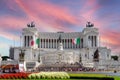 Viktor Emanuel II monument, Altare della Patria in Italy, Rome during sunset and pink clouds. Royalty Free Stock Photo