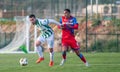 Viktoria Plzen winger Jhon Mosquera and Ferencvaros defender Endre Botka during club friendly Ferencvaros vs Viktoria Plzen