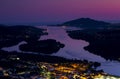 Vila Nova de Cerveira, top of the mountain view over Minho River and Caminha at sunset. Royalty Free Stock Photo