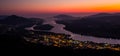 Vila Nova de Cerveira, top of the mountain view over Minho River and Caminha at sunset. Royalty Free Stock Photo