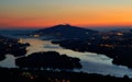 Vila Nova de Cerveira, top of the mountain view over Minho River and Caminha at sunset. Royalty Free Stock Photo