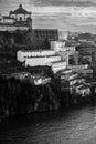 Vila Nova de Gaia near the Don Luis Bridge, Porto, Portugal. Black and white photo. Royalty Free Stock Photo