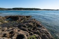 Vila Nova de Milfontes rocks beach with river Mira, in Portugal Royalty Free Stock Photo