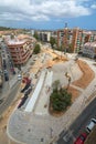 Viladecans, Barcelona, Spain-July 27, 2023: Aerial view of the viladecans mill square under construction